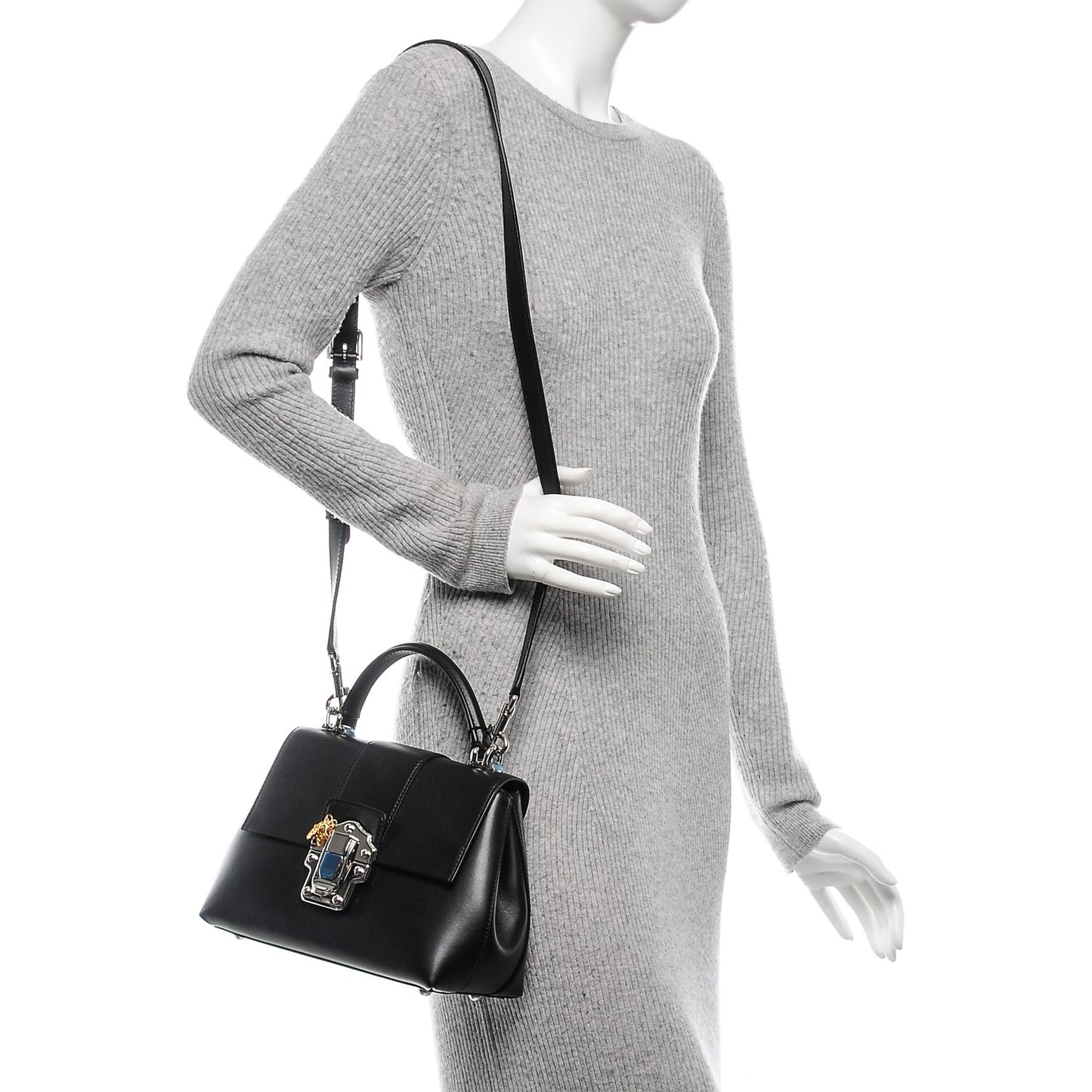 Calfskin Lucia Small Satchel Nero Black