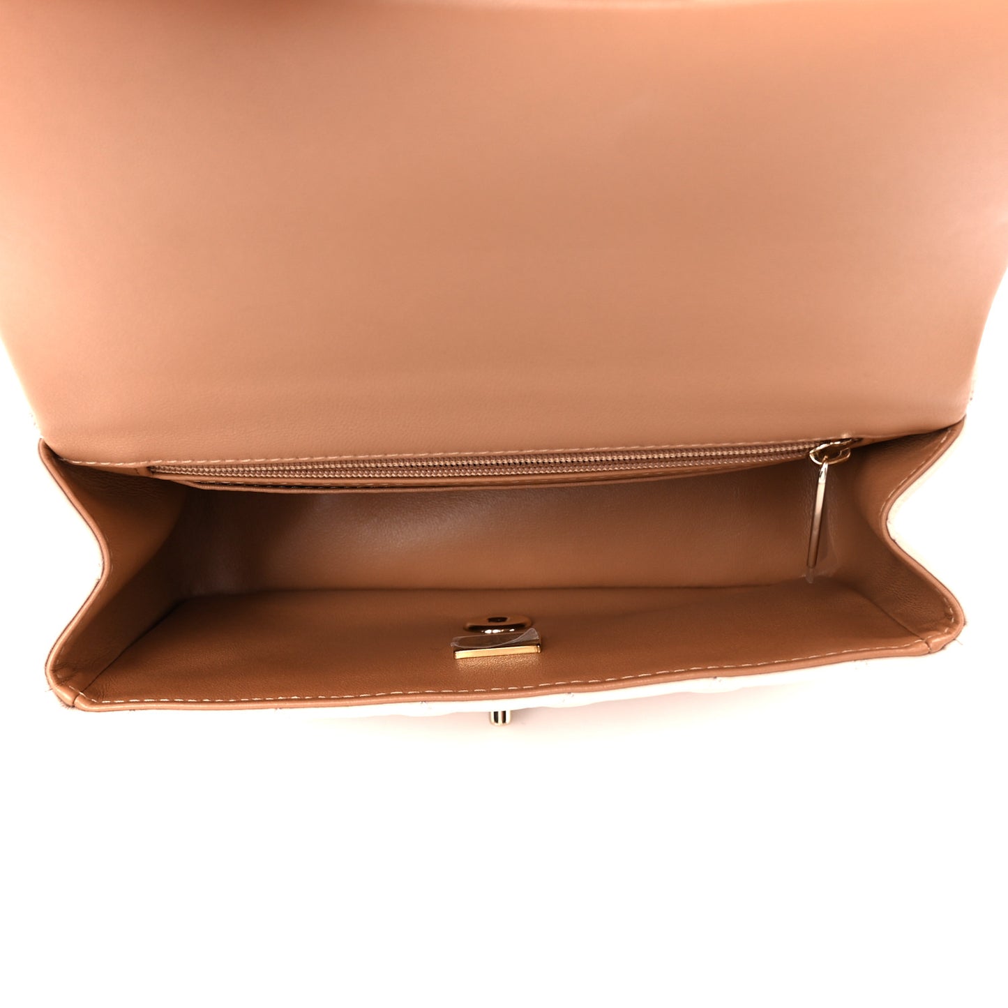 Lambskin Quilted Bi-Color Mini Top Handle Rectangular Flap Ecru Dark Beige