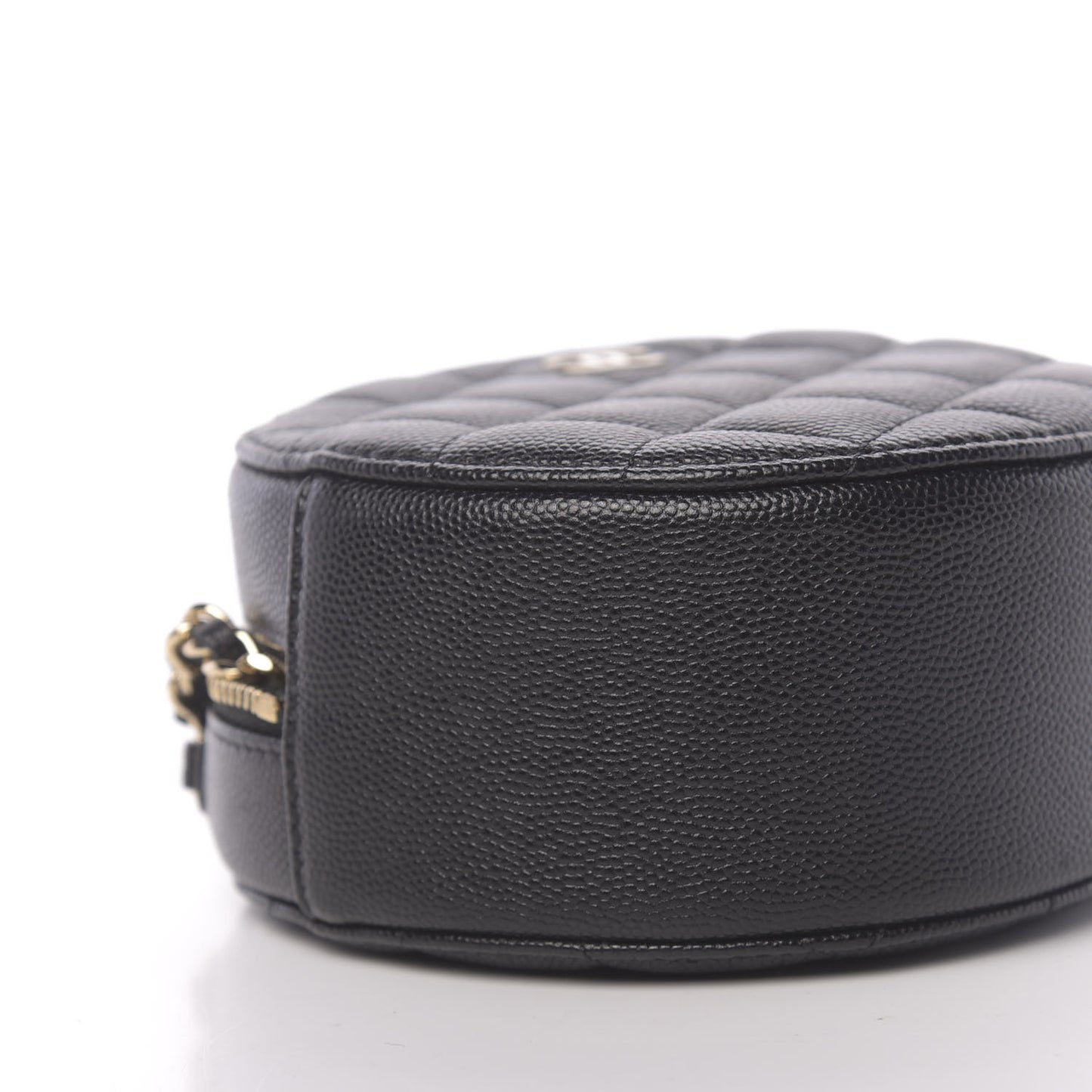 Caviar Quilted Round Clutch With Chain Black