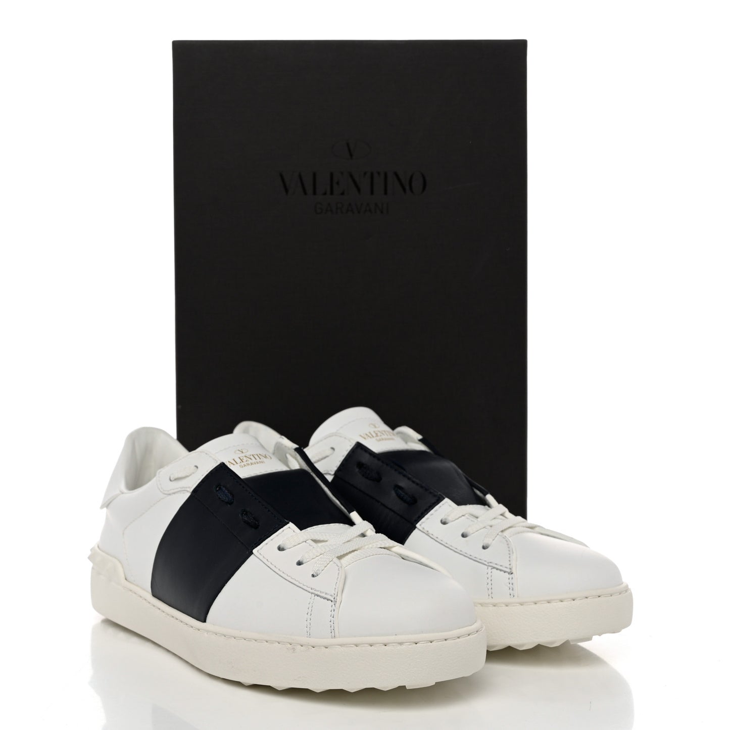 Calfskin Mens Rockstud Open Sneakers 43 White Black