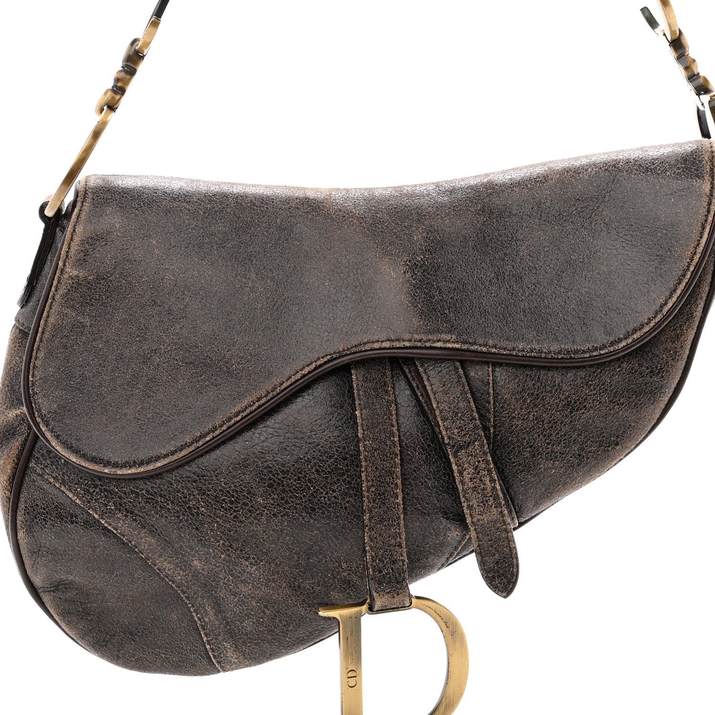 Distressed Calfskin Saddle Bag Brown