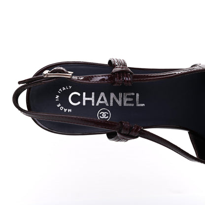 Chanel Patent Cap Toe Sling Back Pumps 38.5 Burgundy 7 of 12