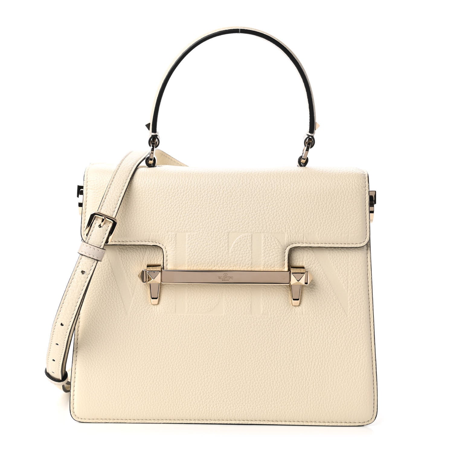 Valentino Garavani Grainy Calfskin Embossed VLTN Uptown Top Handle Bag Ivory 1 of 9