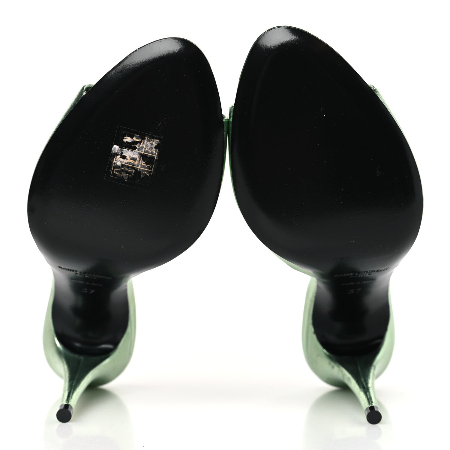 Saint Laurent Metallic Nappa La 16 Mule Sandals 37 Green 7 of 10