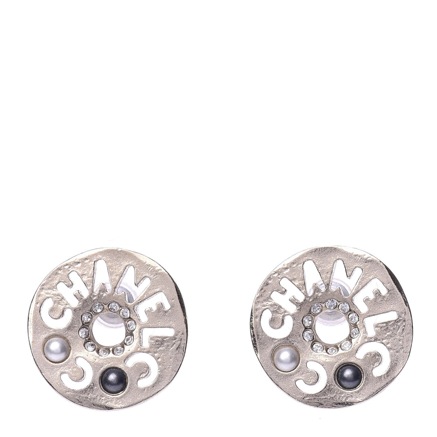 Crystal Pearl Papyrus Stud Earrings Gold Grey