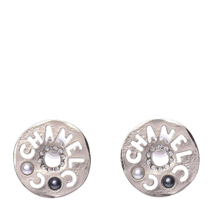 Chanel Crystal Pearl Papyrus Stud Earrings Gold Grey 1 of 5
