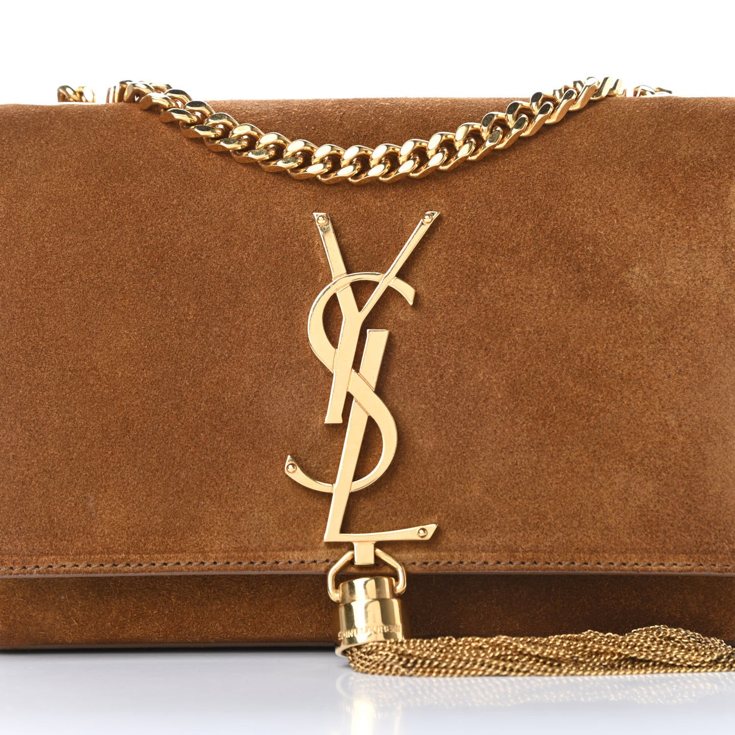 Suede Small Classic Monogram Kate Tassel Satchel Light Ochre