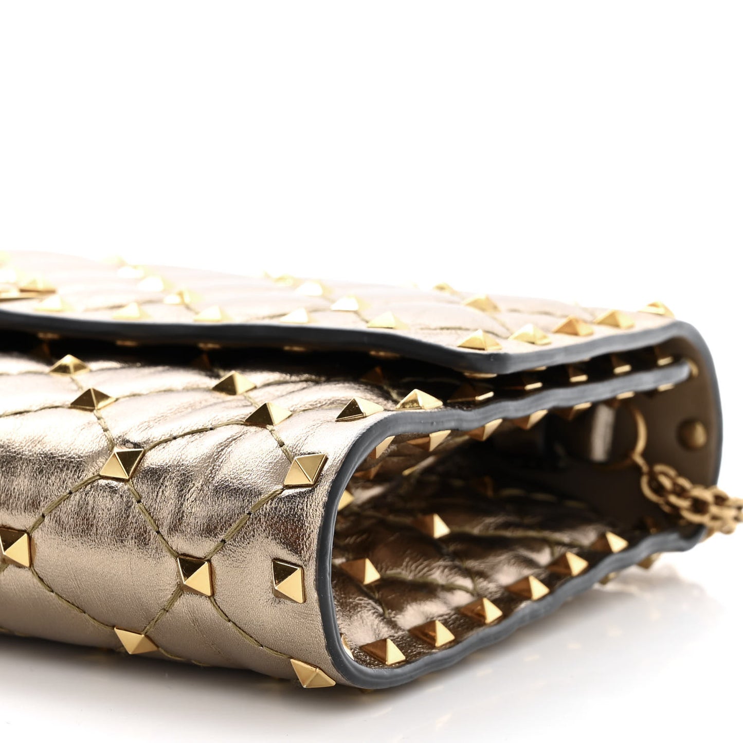 Metallic Nappa Rockstud Spike Wallet on Chain Sasso