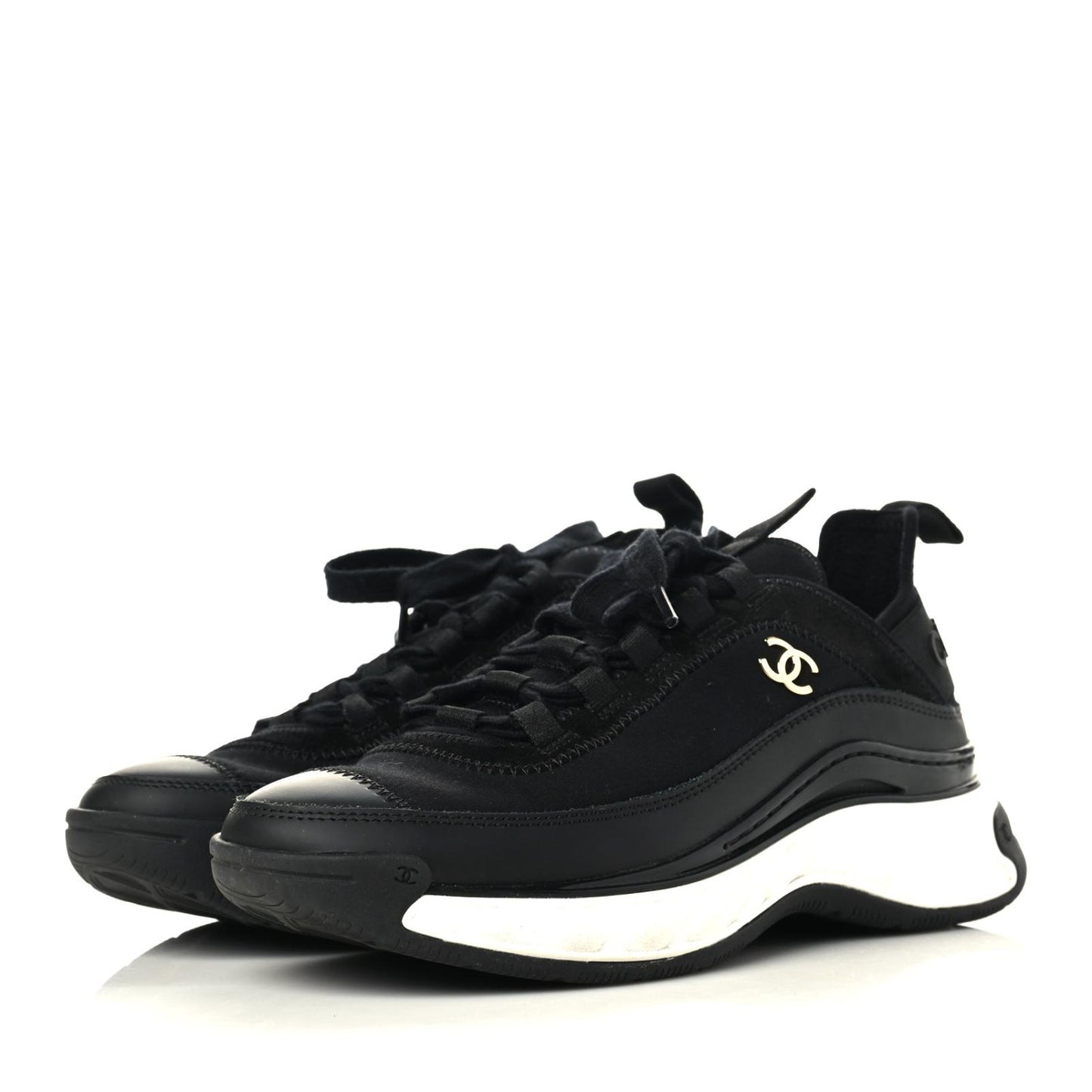 Velvet Calfskin Mixed Fibers CC Sneakers 36 Black