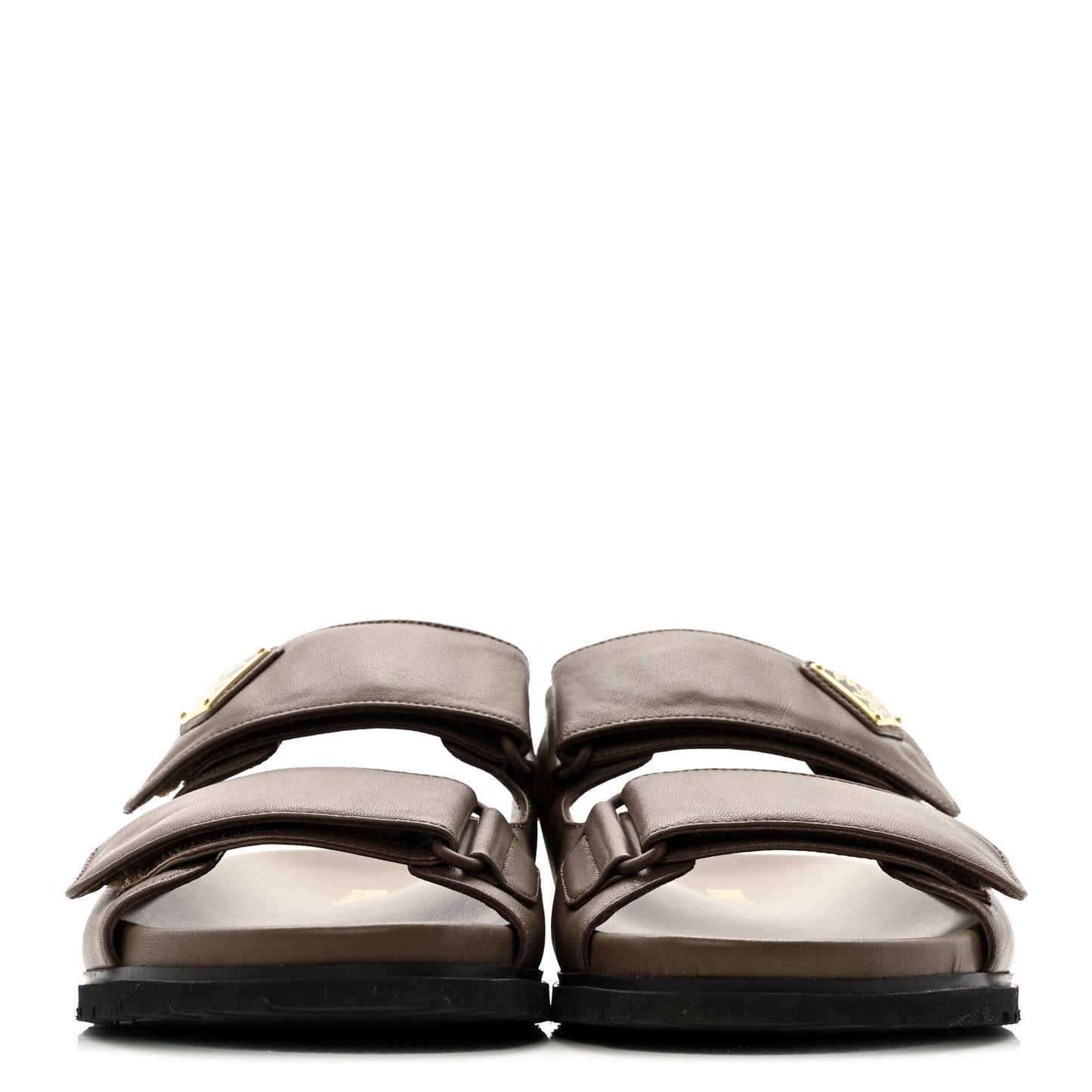 Nappa Logo Velcro Strap Slide Sandals 38.5 Cacao