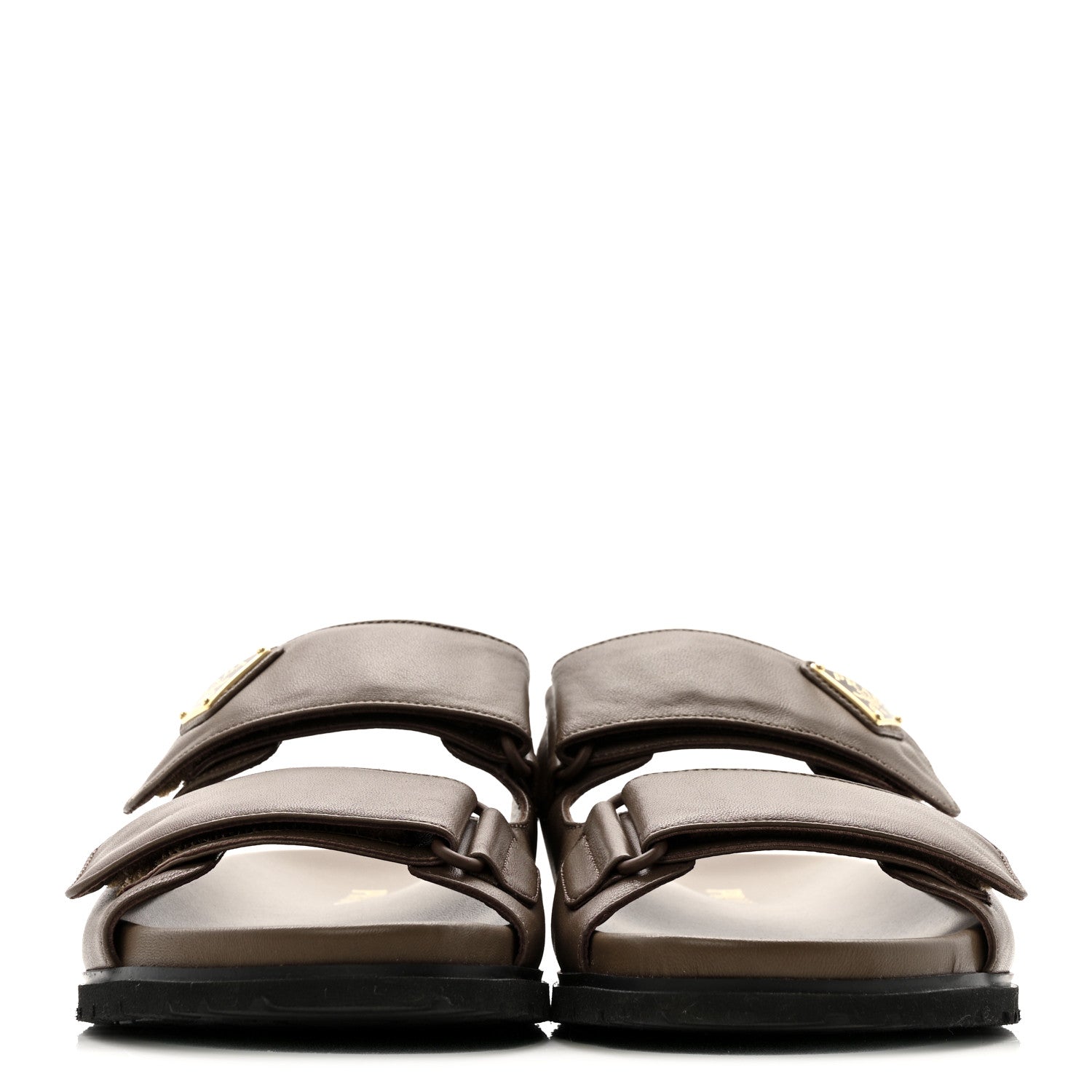 Prada Nappa Logo Velcro Strap Slide Sandals 38.5 Cacao 3 of 11