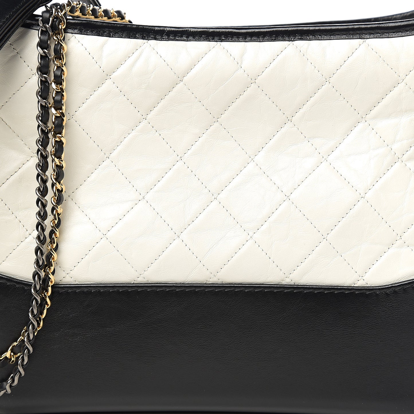 Aged Calfskin Quilted Medium Gabrielle Hobo Black White