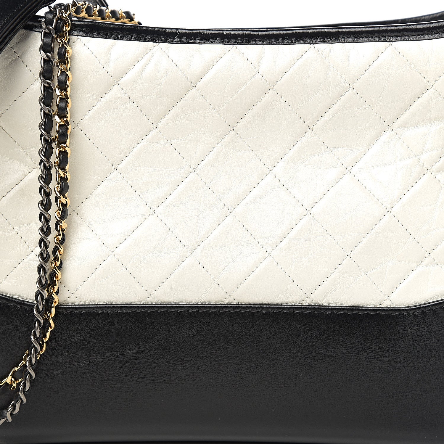 Chanel Aged Calfskin Quilted Medium Gabrielle Hobo Black White 7 of 9