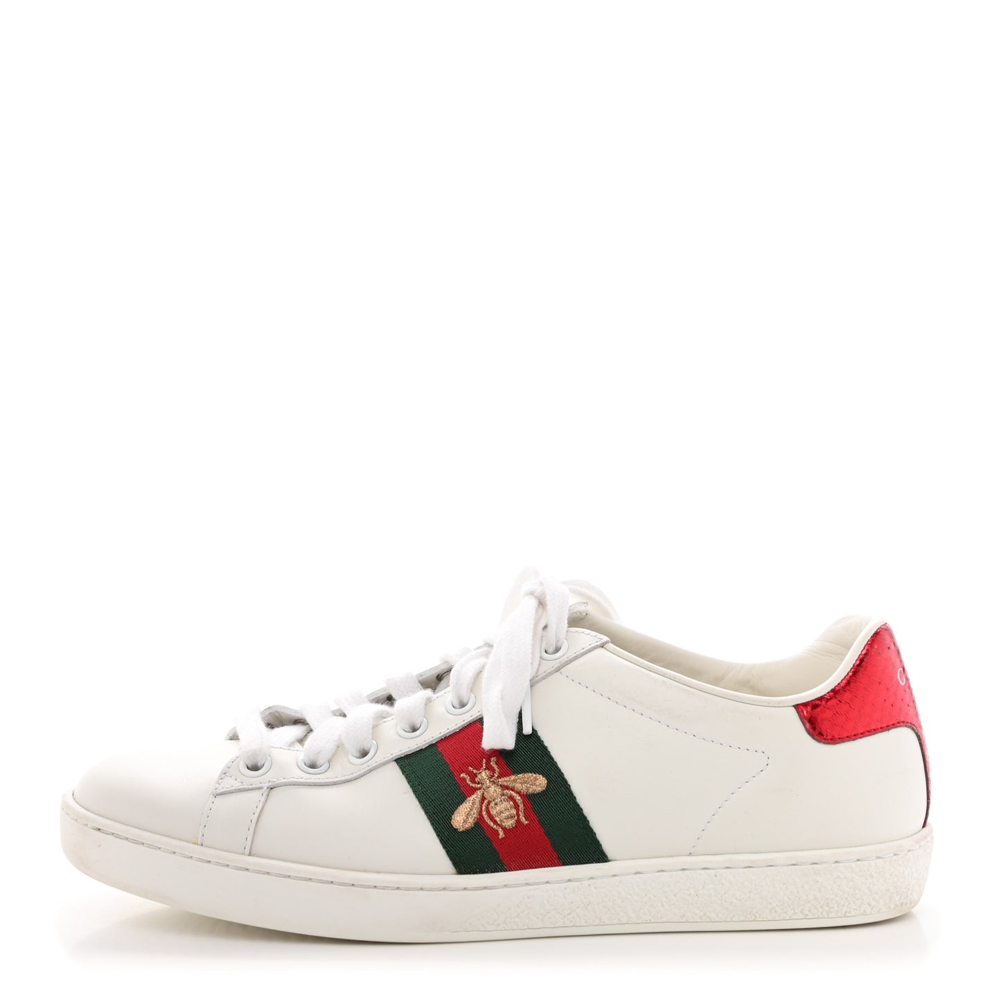 Calfskin Ayers Bee Embroidered Womens Ace Sneakers 36.5 White Green