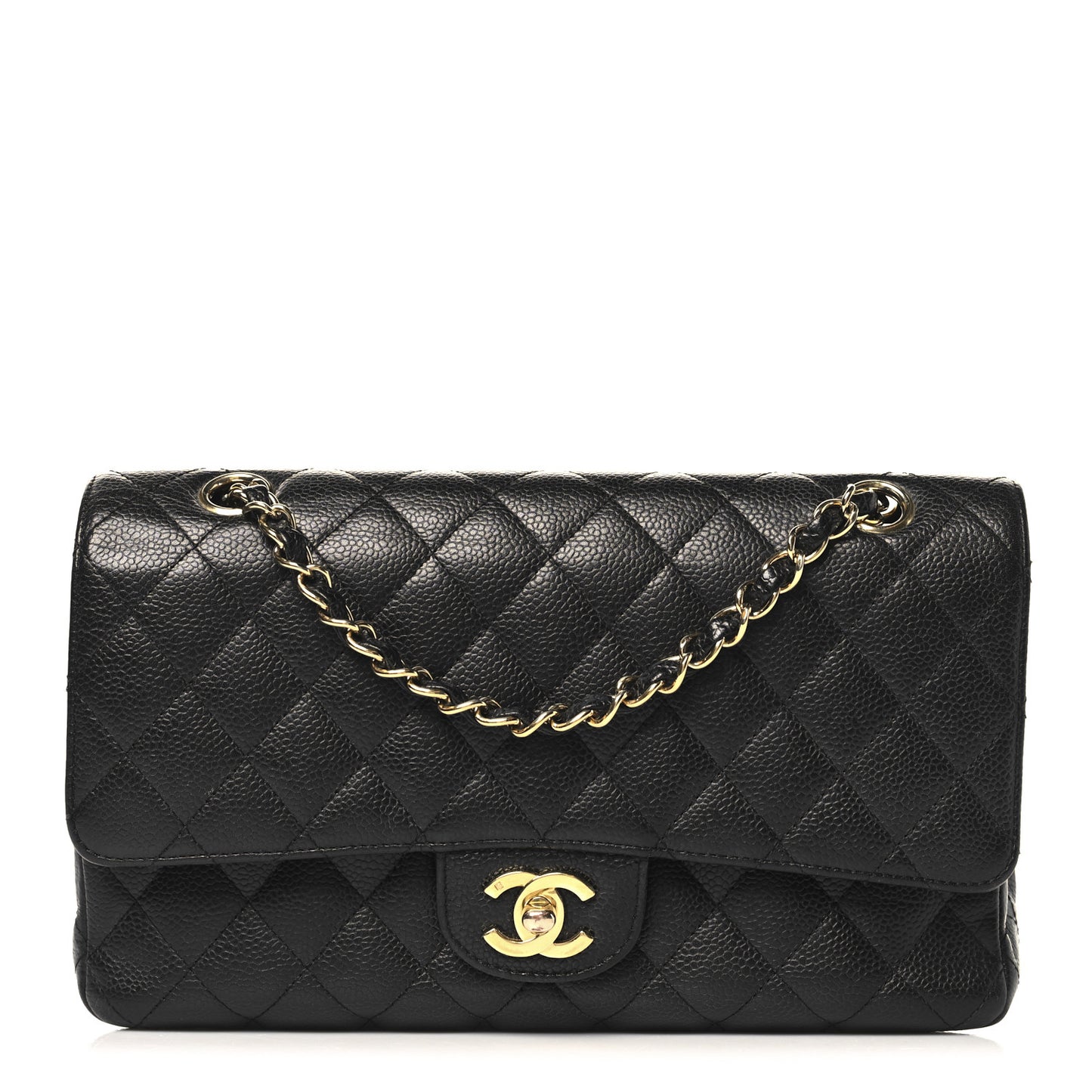 Caviar Quilted Medium Double Flap Black
