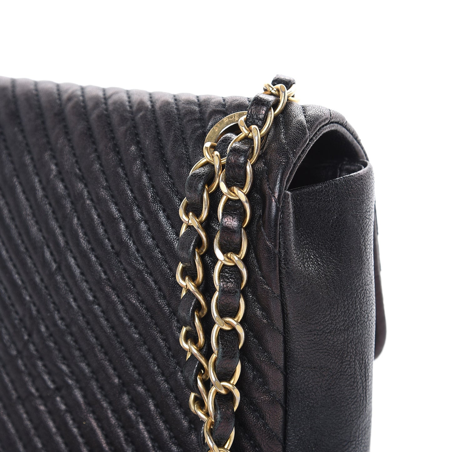 Calfskin Chevron Quilted Medium Surpique Flap Black