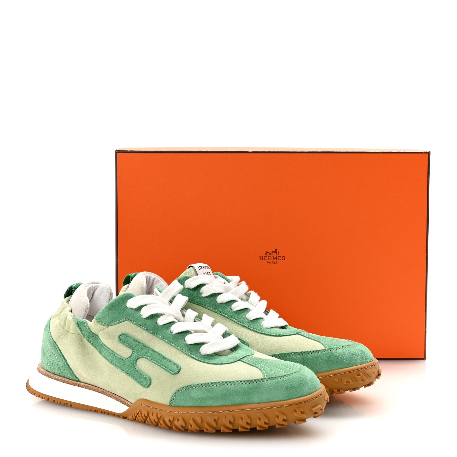 HERMES エルメス　スキッパーポロ　ボーダー　Vネック　イタリア製 Hermes Suede Goatskin Jet Sneakers 38.5 Vert De Mer Vert Opaline