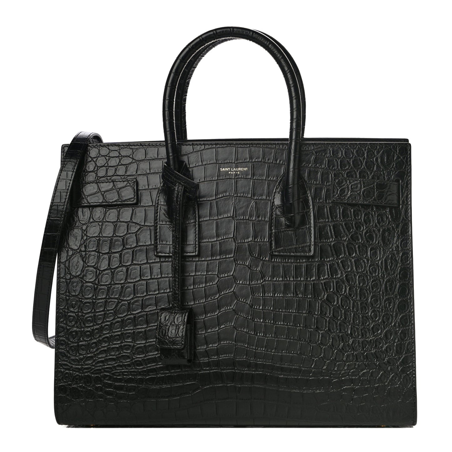 Calfskin Crocodile Embossed Small Sac De Jour Black
