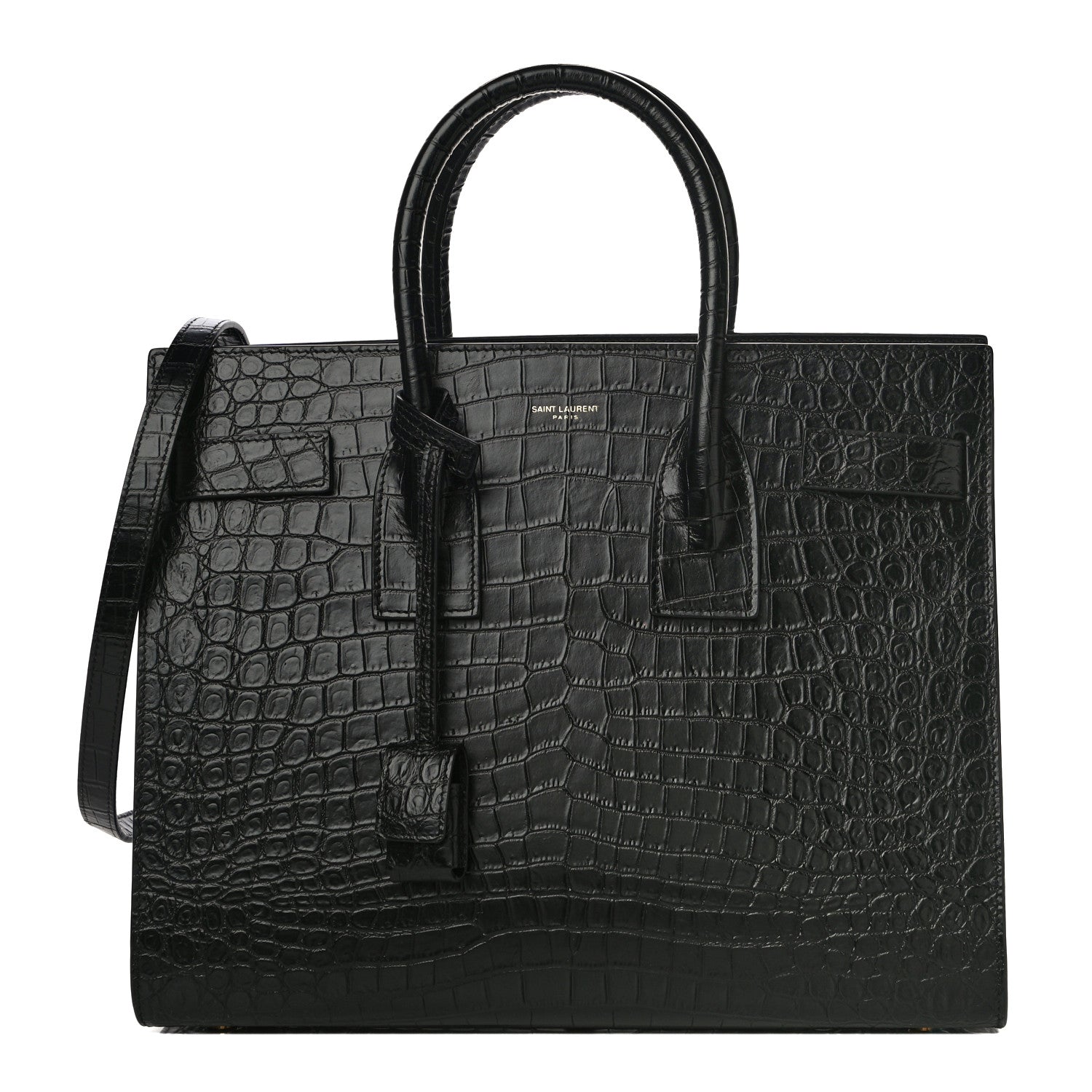 Saint Laurent Calfskin Crocodile Embossed Small Sac De Jour Black 1 of 9