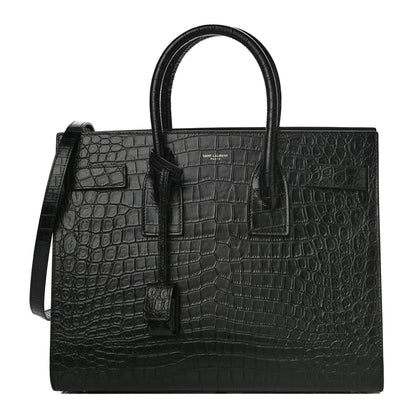 Saint Laurent Calfskin Crocodile Embossed Small Sac De Jour Black 1 of 9