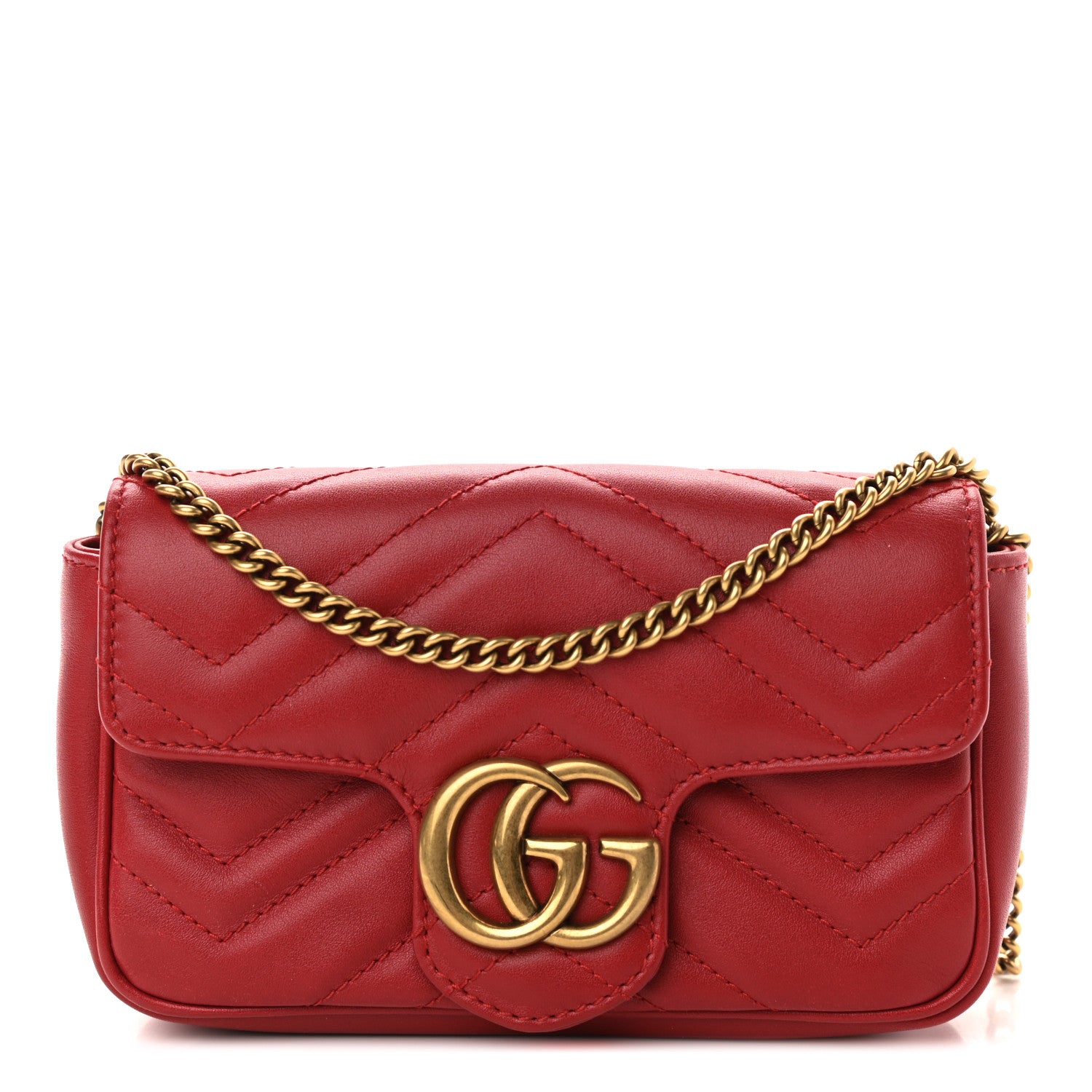 Gucci Calfskin Matelasse Super Mini GG Marmont Shoulder Bag Hibiscus Red 1 of 9