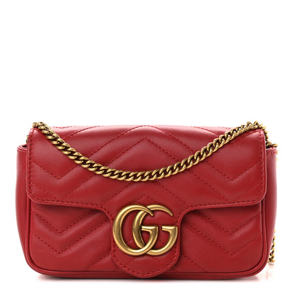 Gucci Calfskin Matelasse Super Mini GG Marmont Shoulder Bag Hibiscus Red 1 of 9