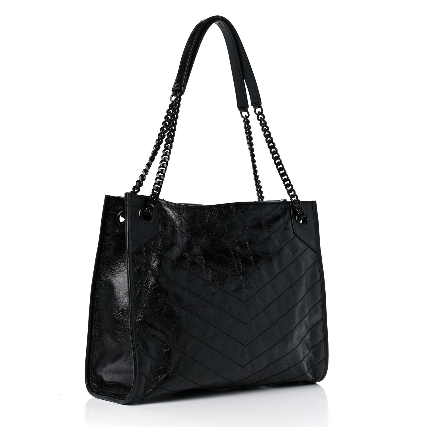 Saint Laurent Crinkled Calfskin Matelasse Monogram Medium Niki Shopper Tote Black 3 of 9