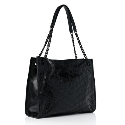 Saint Laurent Crinkled Calfskin Matelasse Monogram Medium Niki Shopper Tote Black 3 of 9