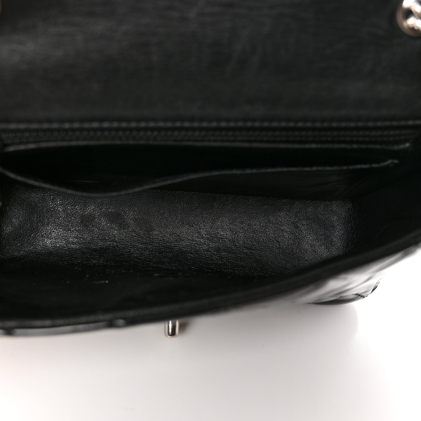 Patent Calfskin Quilted Mini Rectangular Flap Black