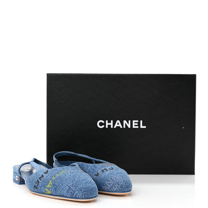 Chanel Denim Cap Toe CC Slingback Flats 37 Light Blue Multicolor 11 of 11