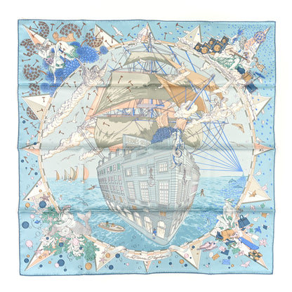 Hermes Silk Flagship Scarf 90 Bleu Ciel Vert De Gris Rose 1 of 3