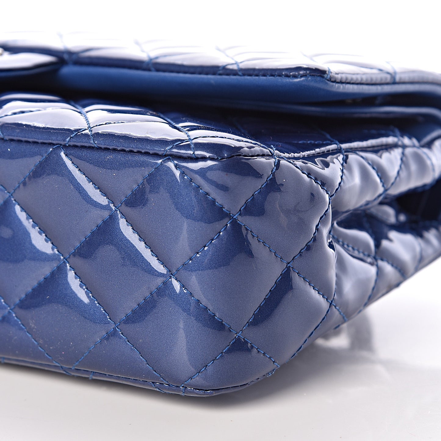 Patent Quilted Medium Double Flap Blue