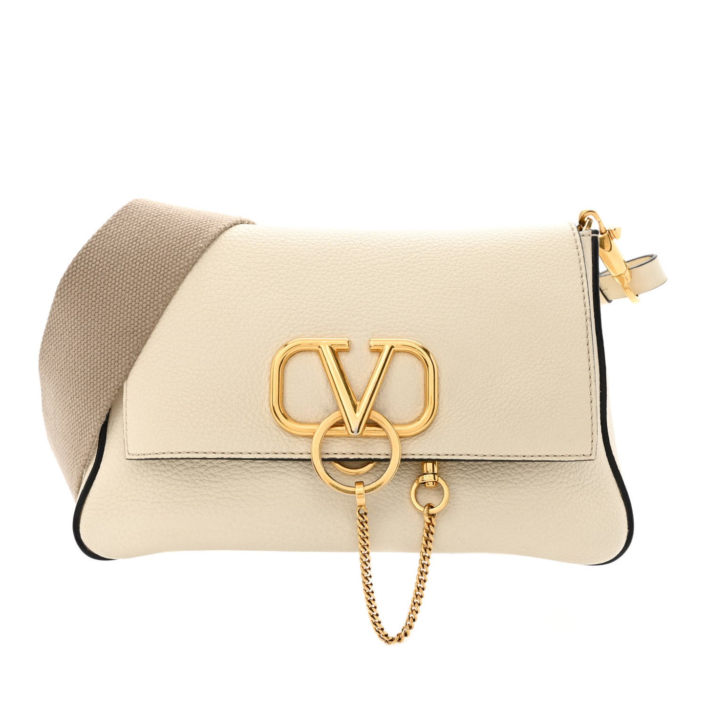 Pebbled Calfskin Small VRing Shoulder Bag Light Ivory