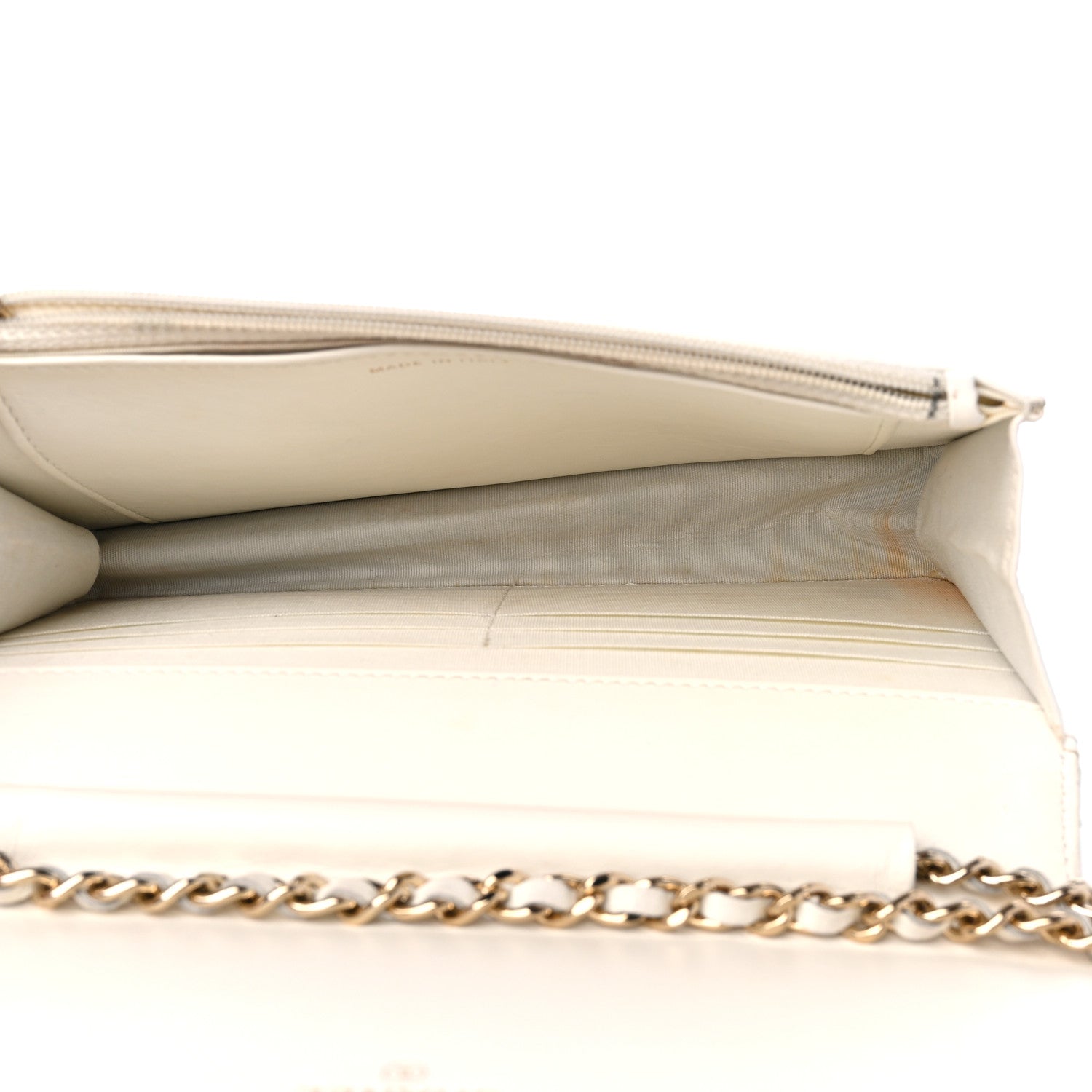 Chanel Aged Calfskin Chevron Wallet On Chain WOC White 5 of 15