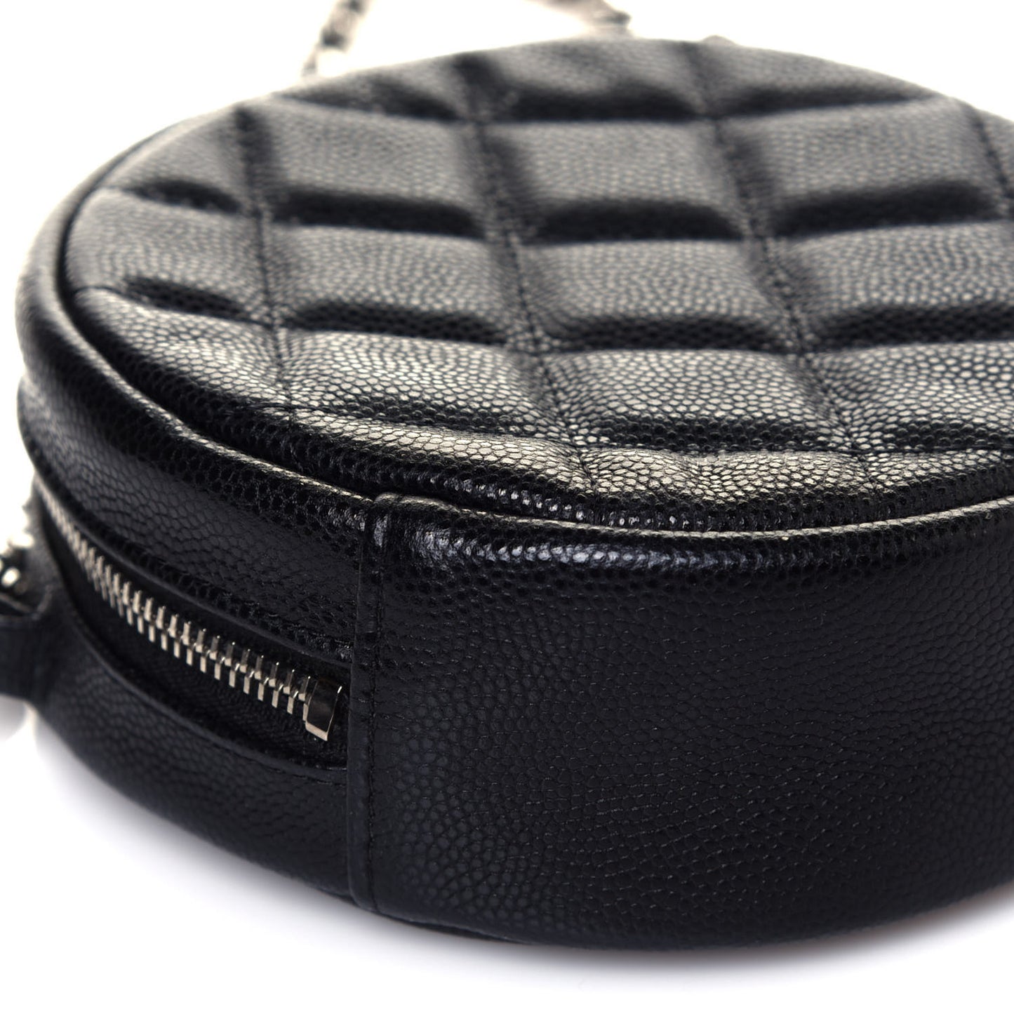 Caviar Quilted Round Clutch With Chain Black