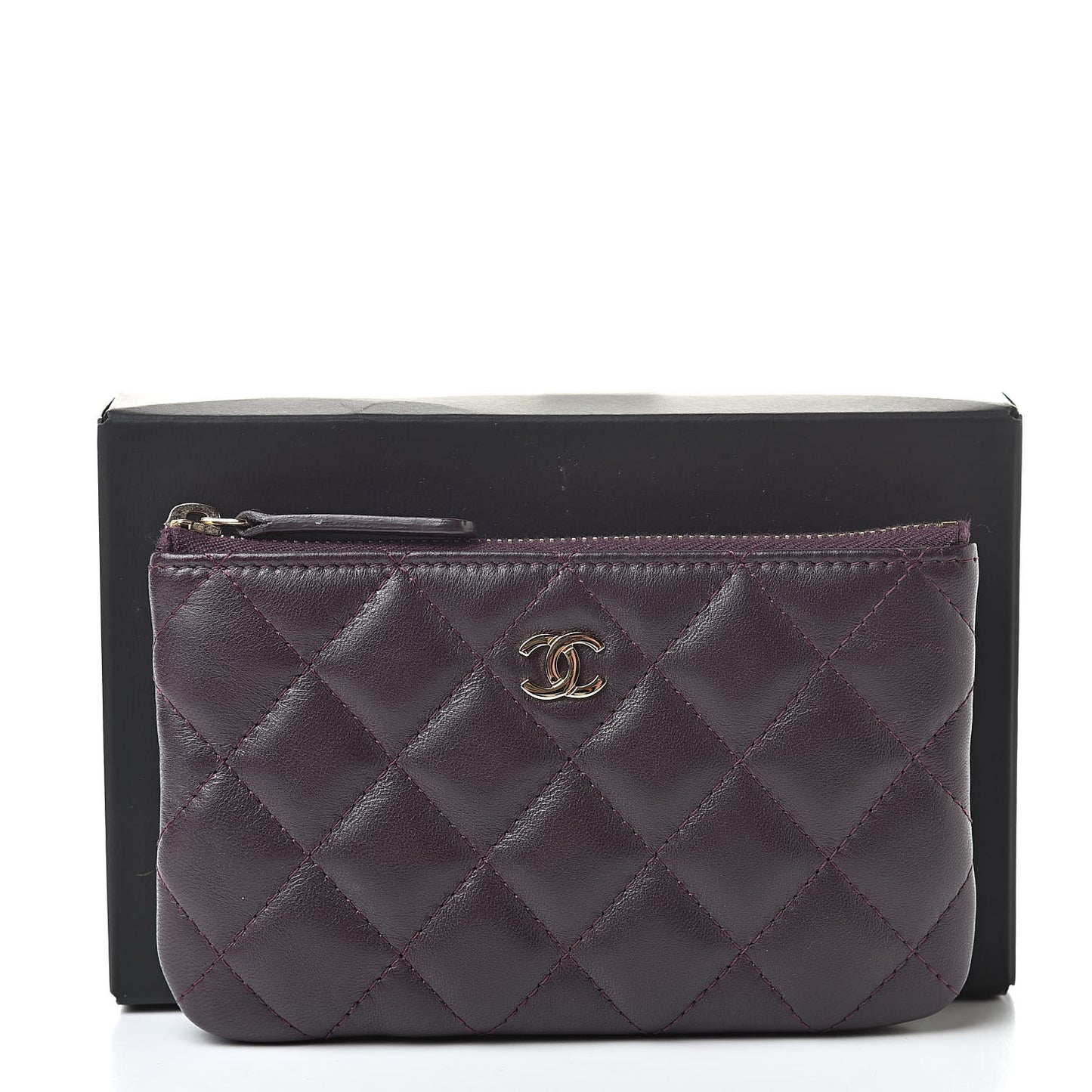 Lambskin Quilted Small Cosmetic Case Dark Purple