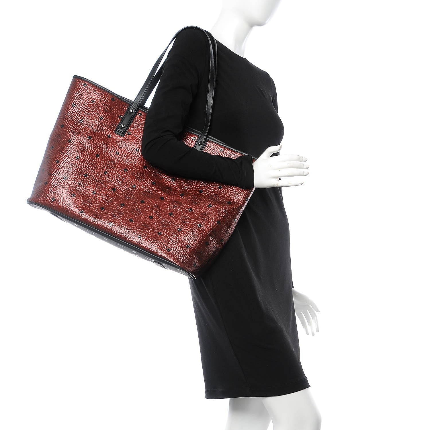 MCM Metallic Visetos Large Shopper Tote Scooter Red 2 of 8