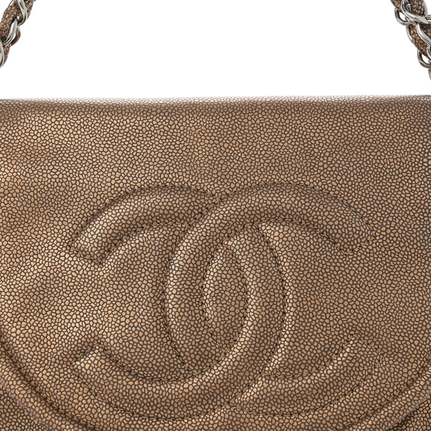 Metallic Caviar Half Moon Large Flap Bronze