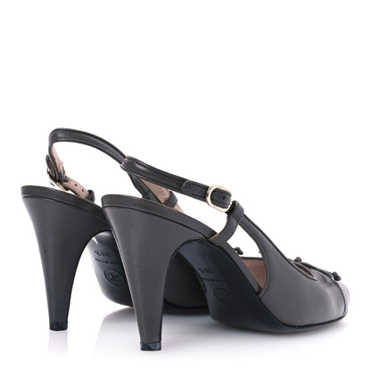 Chanel Metallic Lambskin Cap Toe CC Slingback Heels 36.5 Khaki Silver 5 of 15