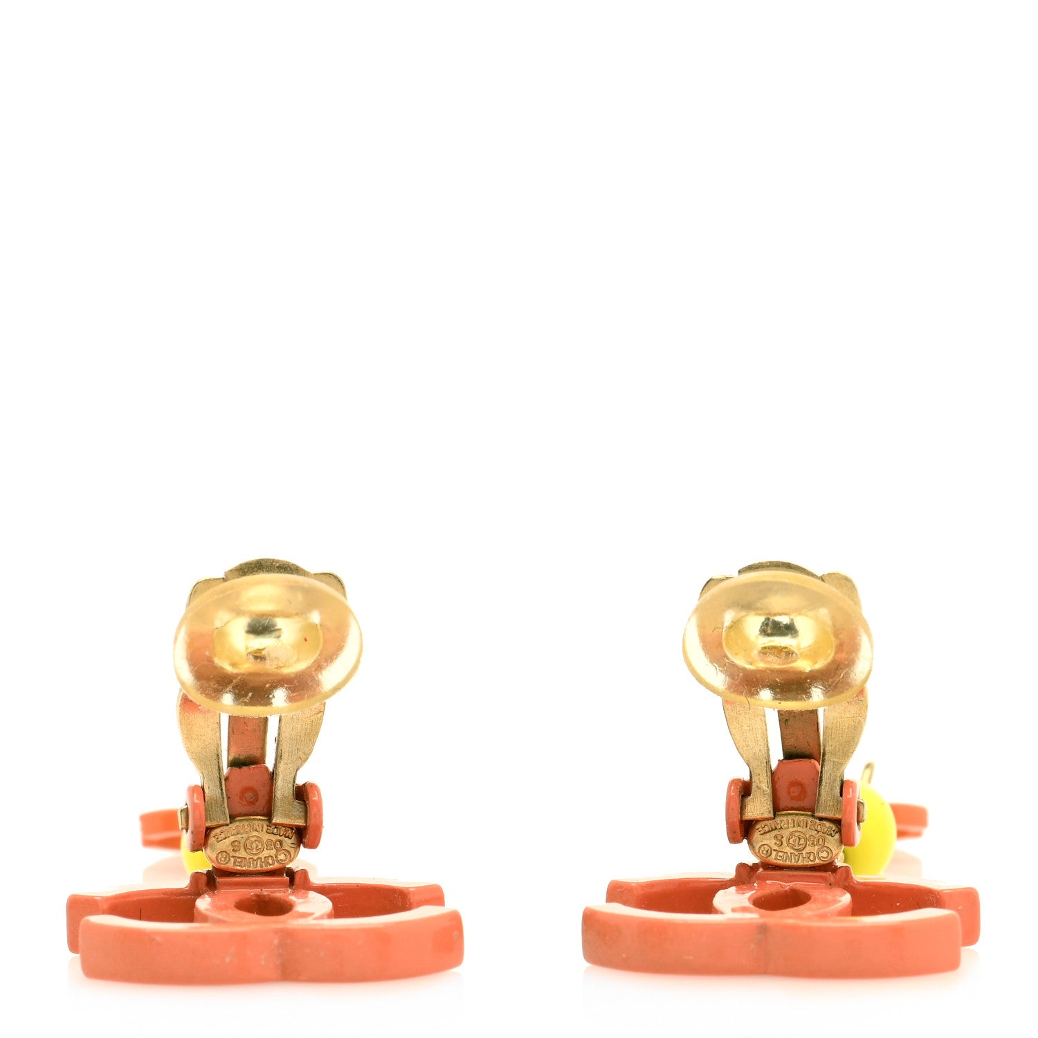 Chanel Resin CC Dangle Clip On Earrings Orange 3 of 4