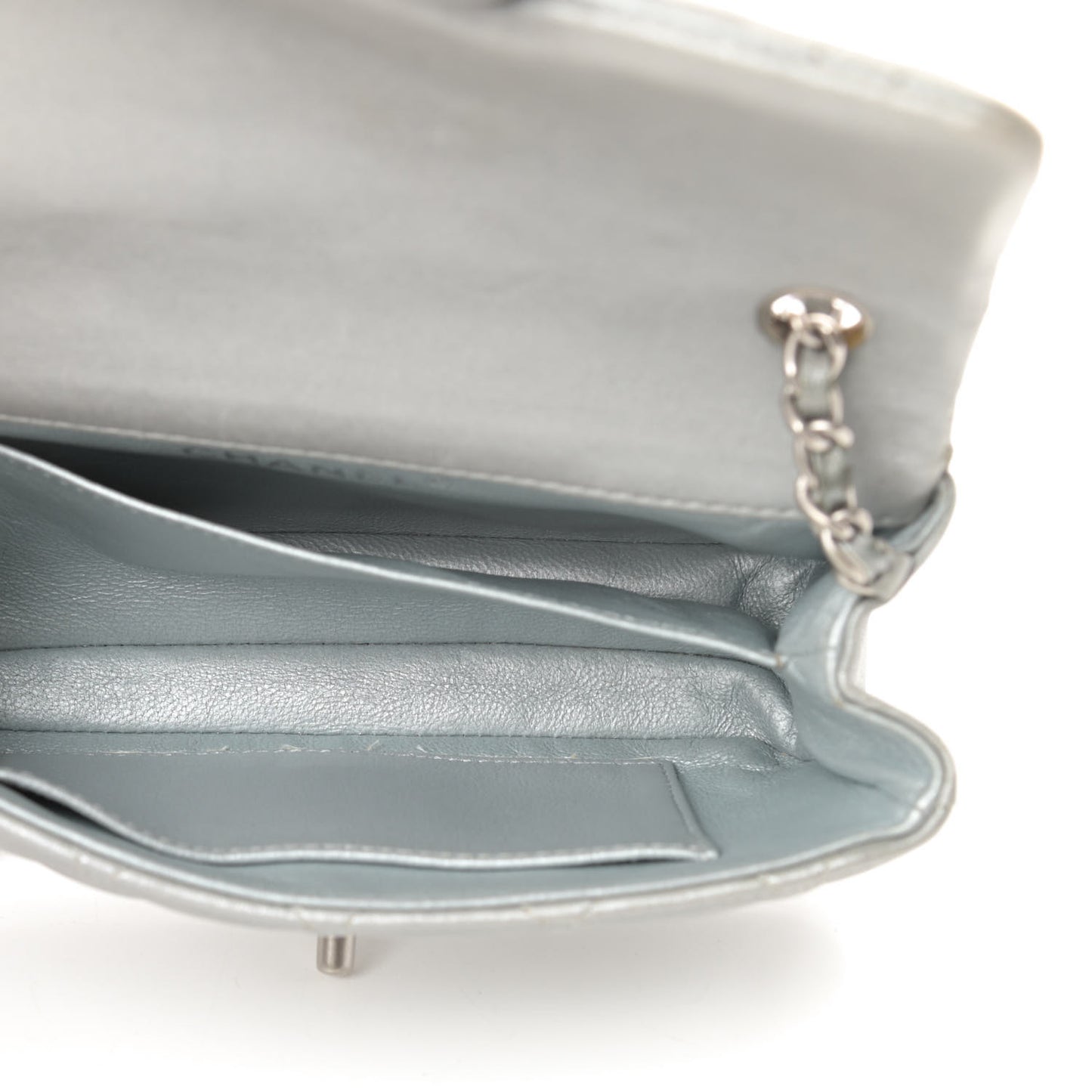 Metallic Lambskin Quilted Extra Mini Rectangular Flap Silver