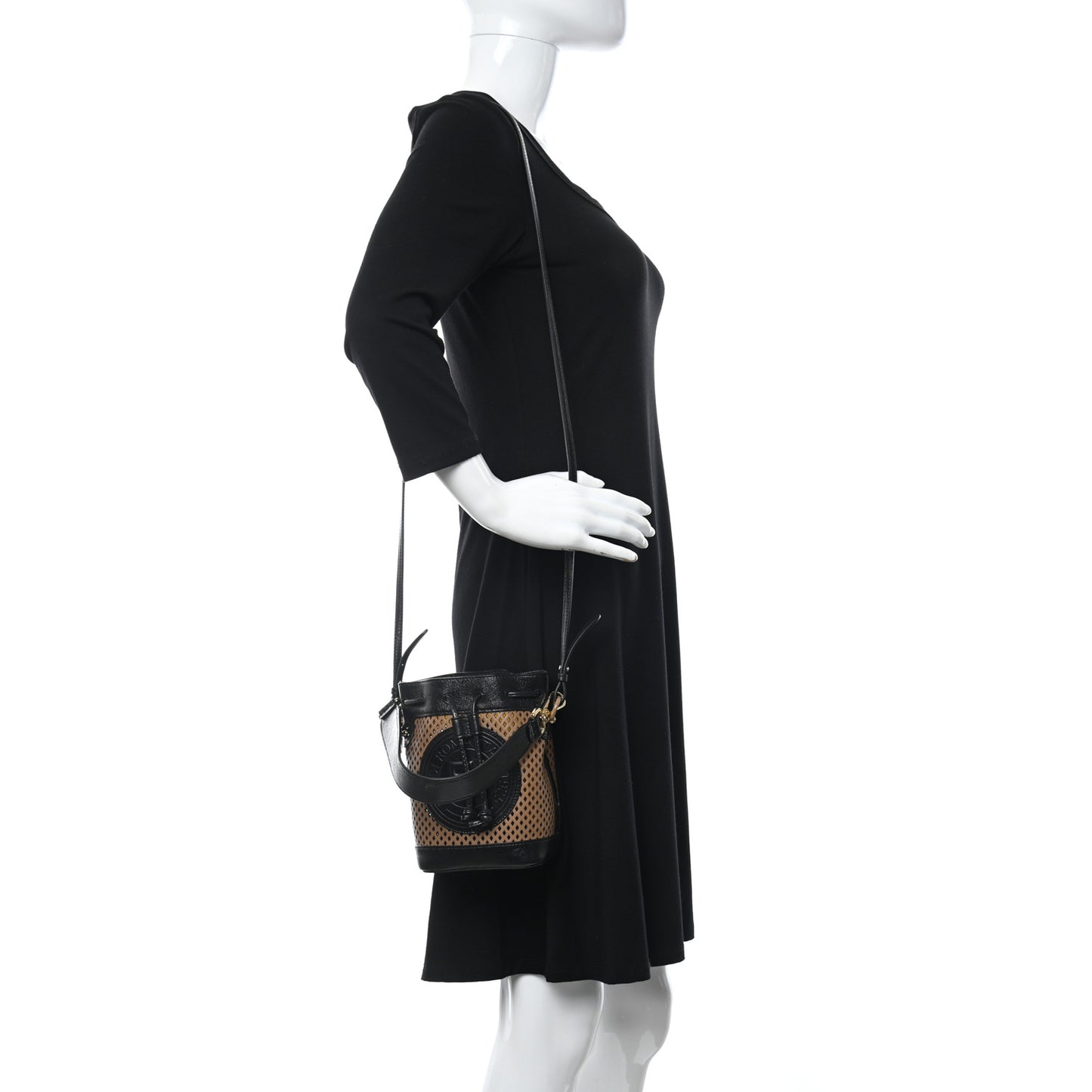 Vitello Liberty Glossy Lambskin F is Fendi Perforated Mini Mon Tresor Bucket Bag Sand Mimosa Black