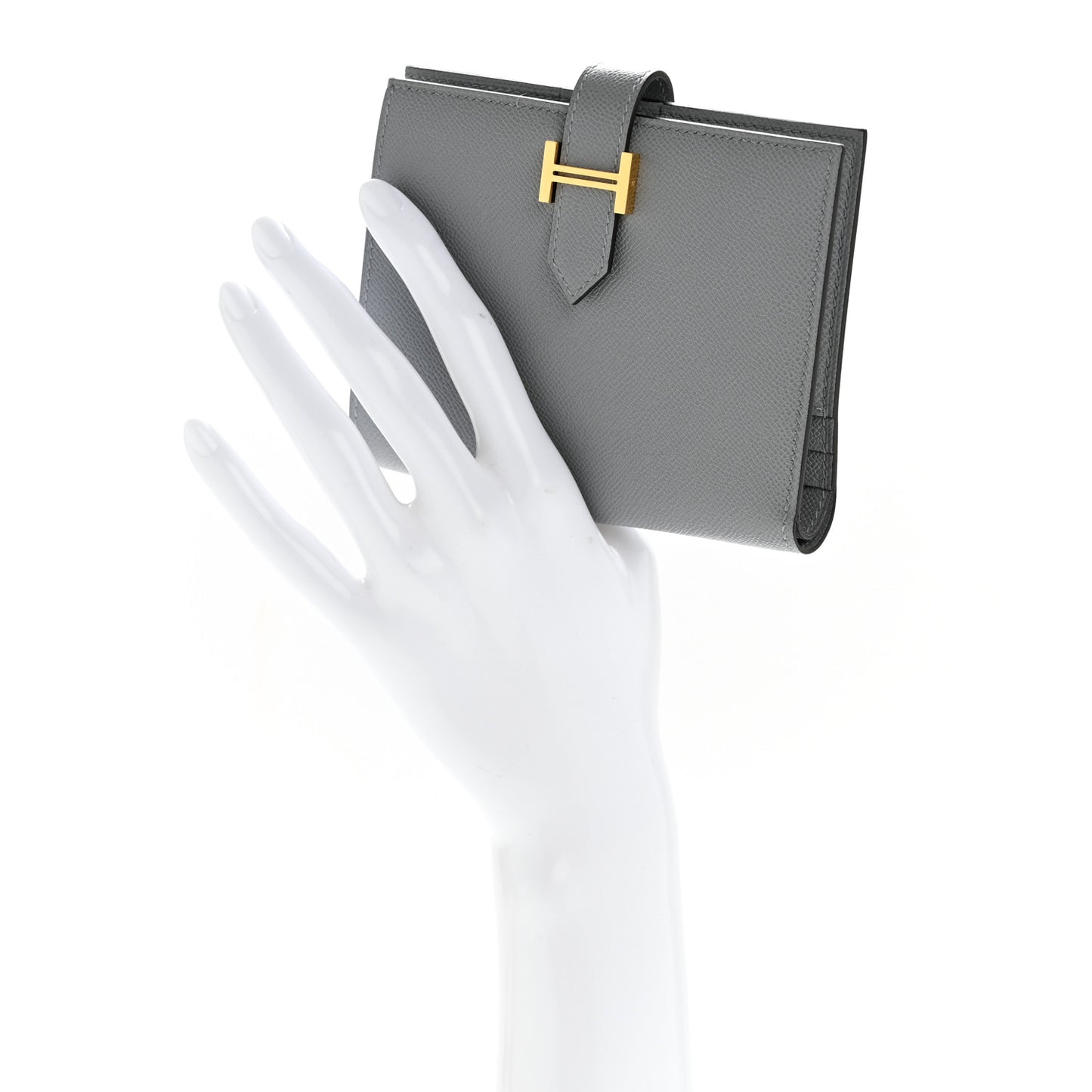 Madame Calfskin Bearn Compact Wallet Gris Pantin