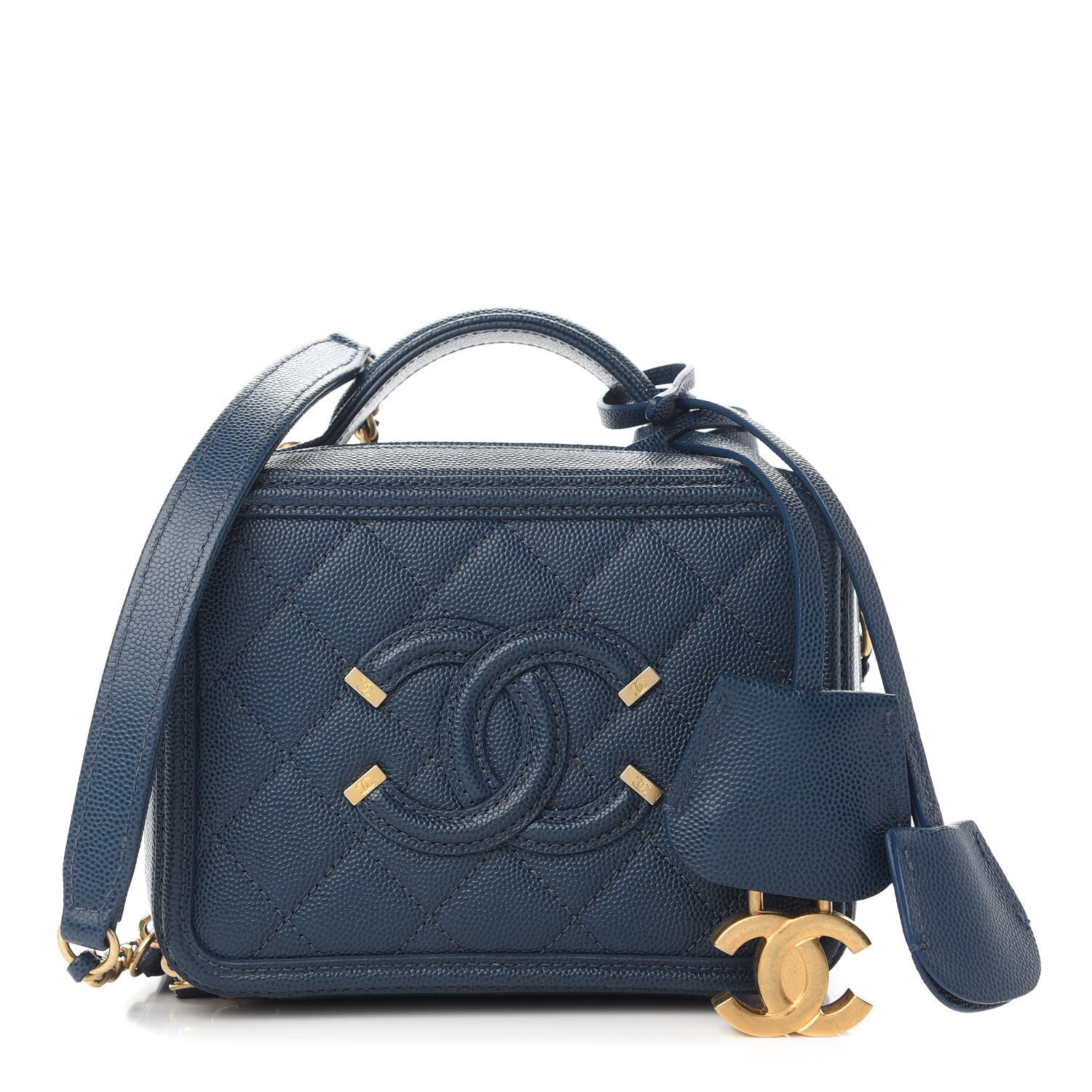 Chanel Caviar Quilted Small CC Filigree Vanity Case Dark Blue 1 of 8