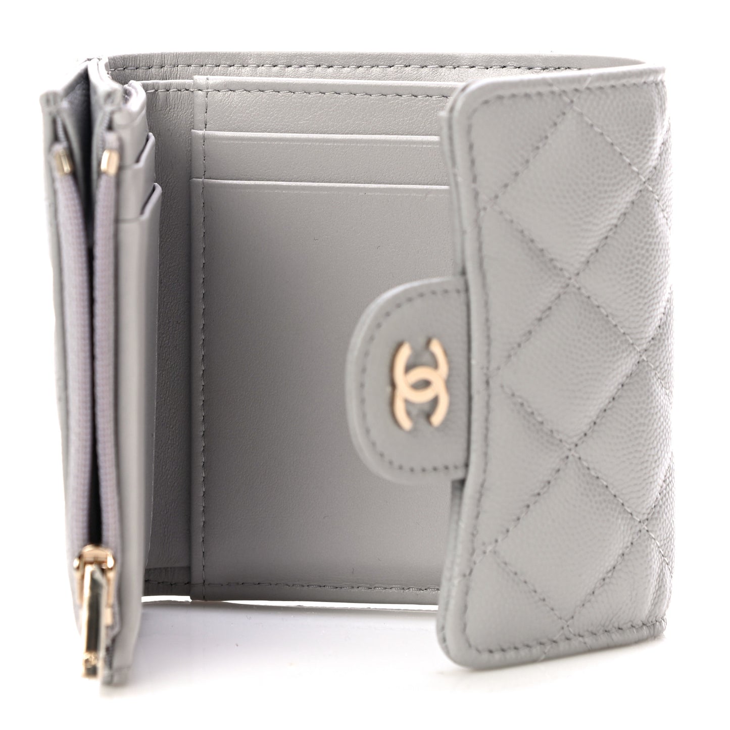 Caviar Quilted Small Flap Wallet Grey