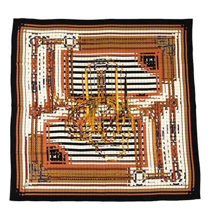 Hermes Cashmere Silk Coaching Deja Vu Shawl 140 Black Beige Gold 1 of 3
