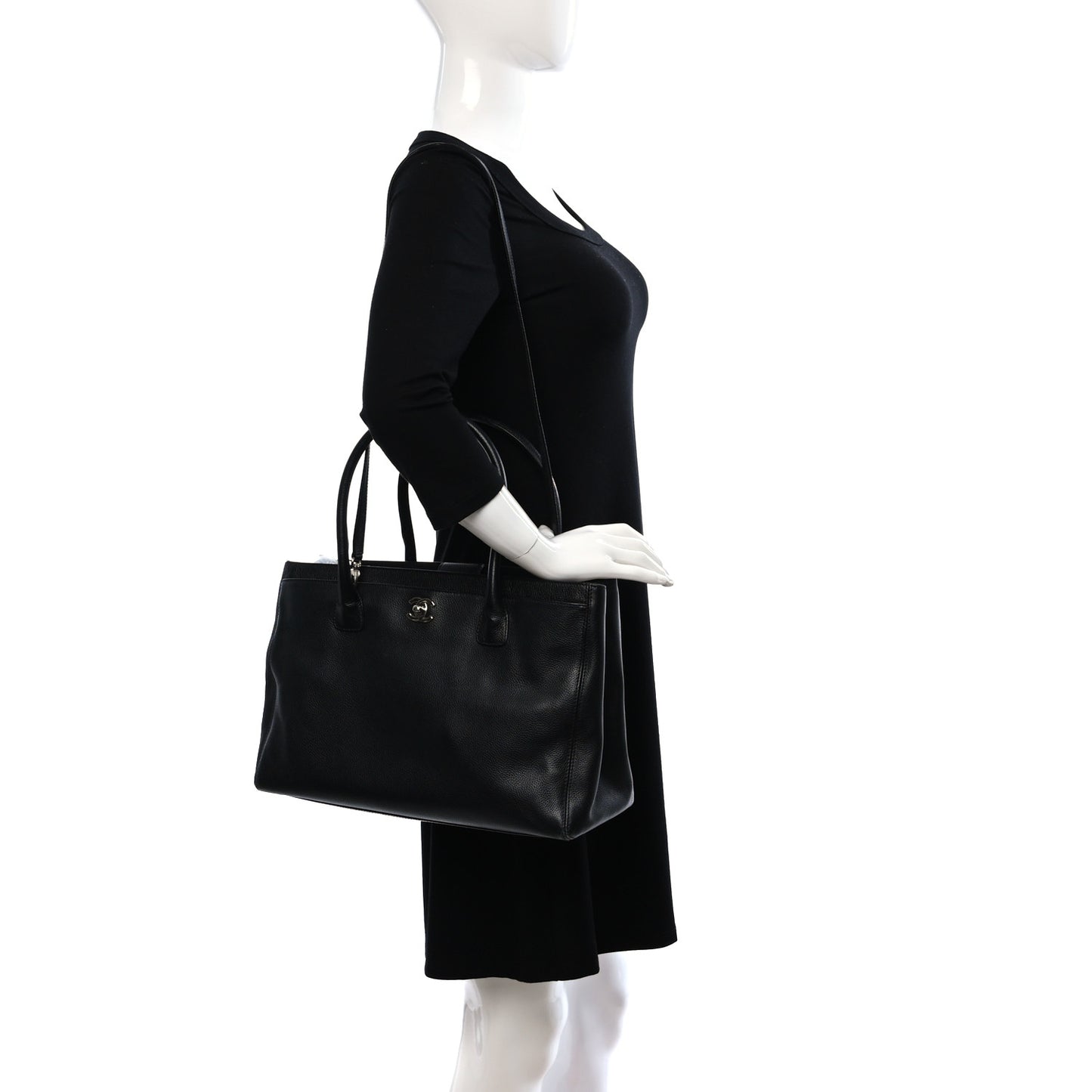 Calfskin Cerf Executive Shopper Tote Black