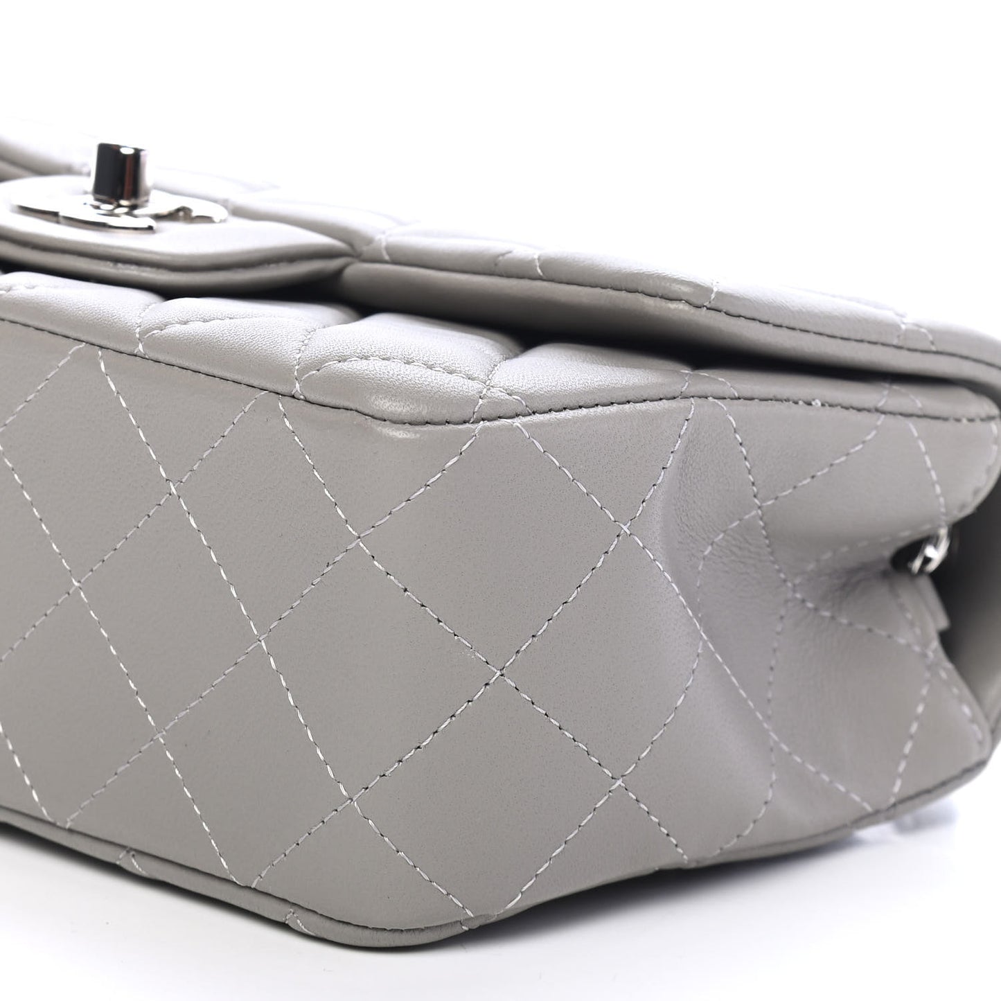 Lambskin Quilted Mini Rectangular Flap Grey