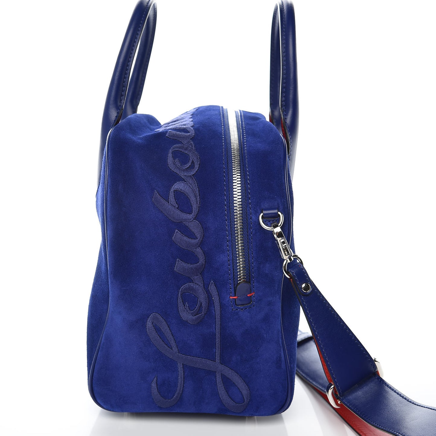 Suede Calfskin Small Marie Jane Top Handle Nomade Blue