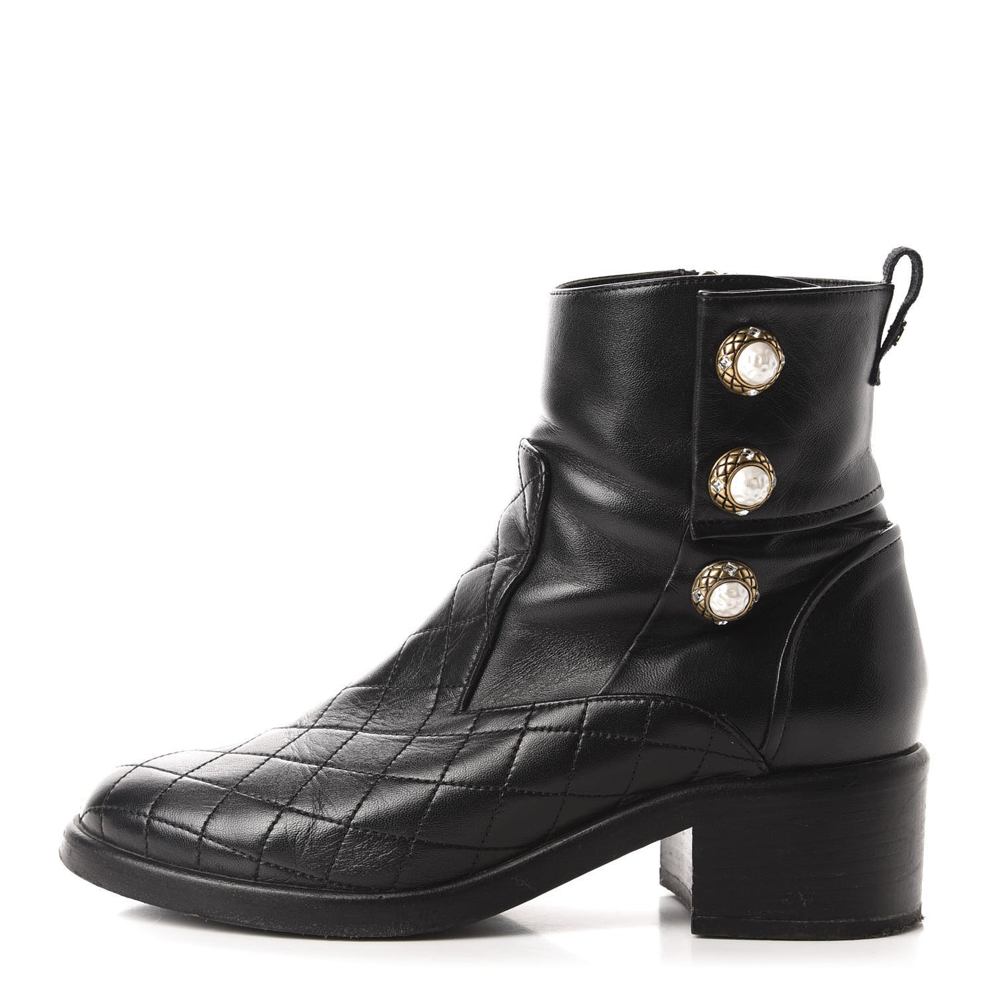 Lambskin Patent Calfskin Quilted Pearl Boots 38.5 Black